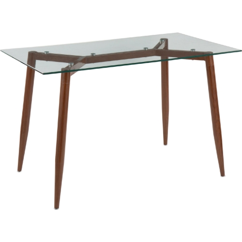 Clara 47" Dining Table in Walnut Finish Metal & Tempered Glass